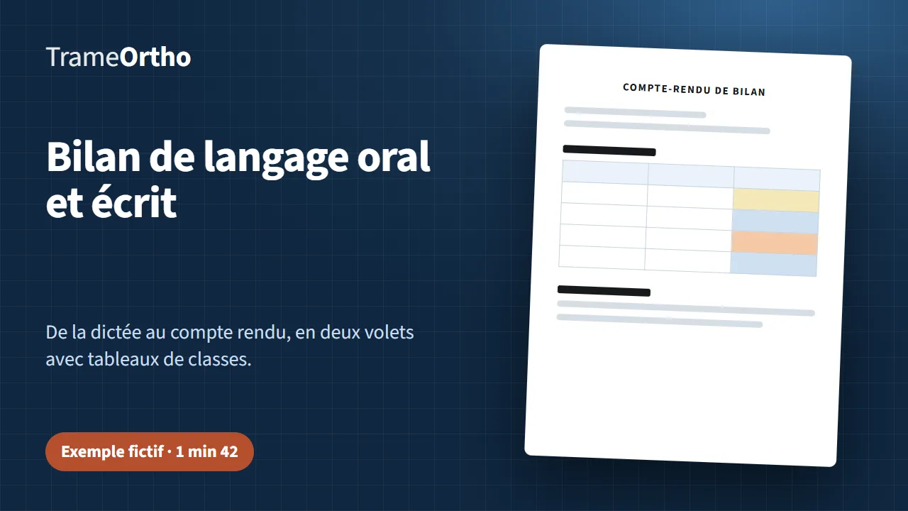 Vignette : un compte rendu de bilan de langage oral et écrit, avec tableaux de classes colorées